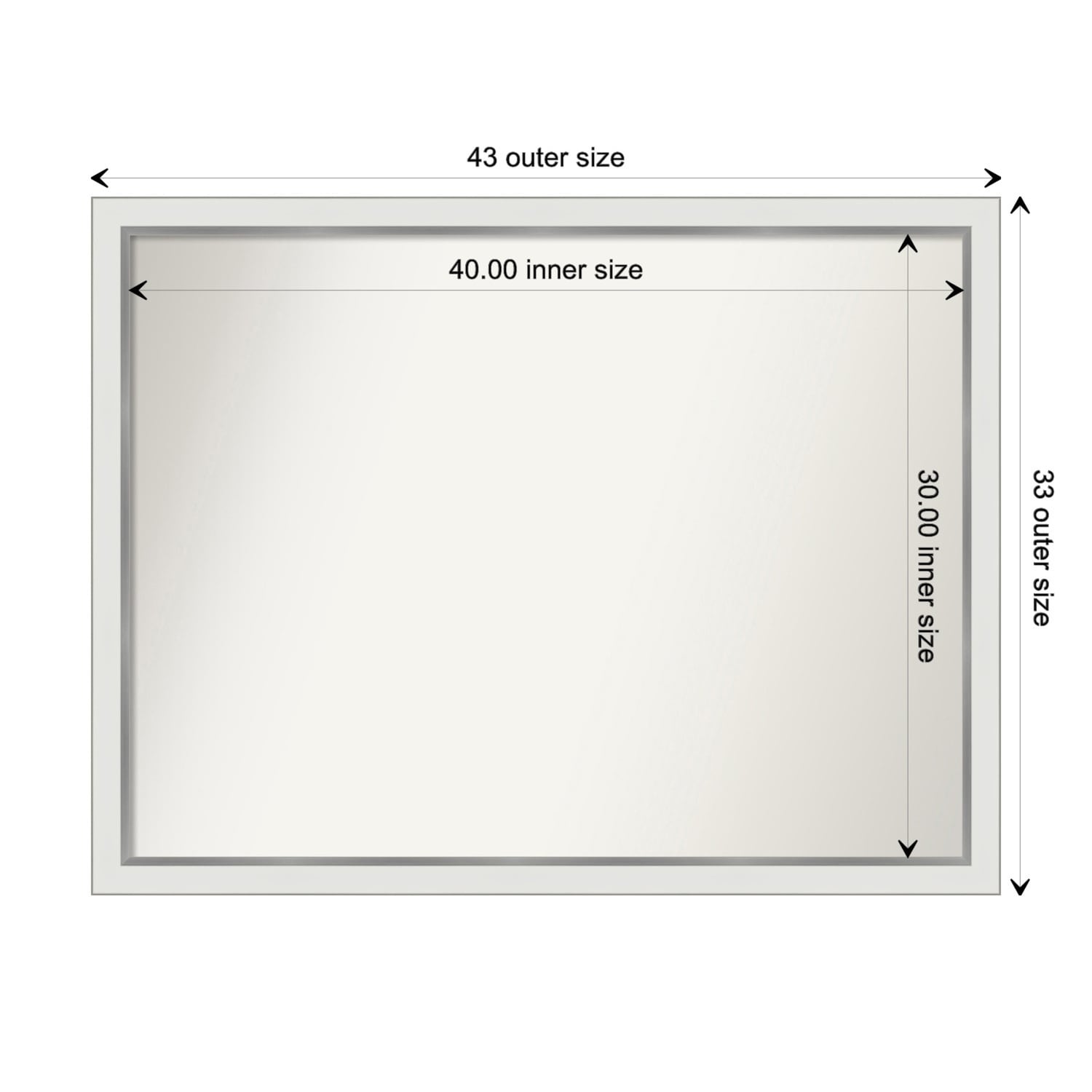 Eva White Silver Narrow Framed Non-Beveled Custom Wall Mirror, Bathroom Vanity Mirror
