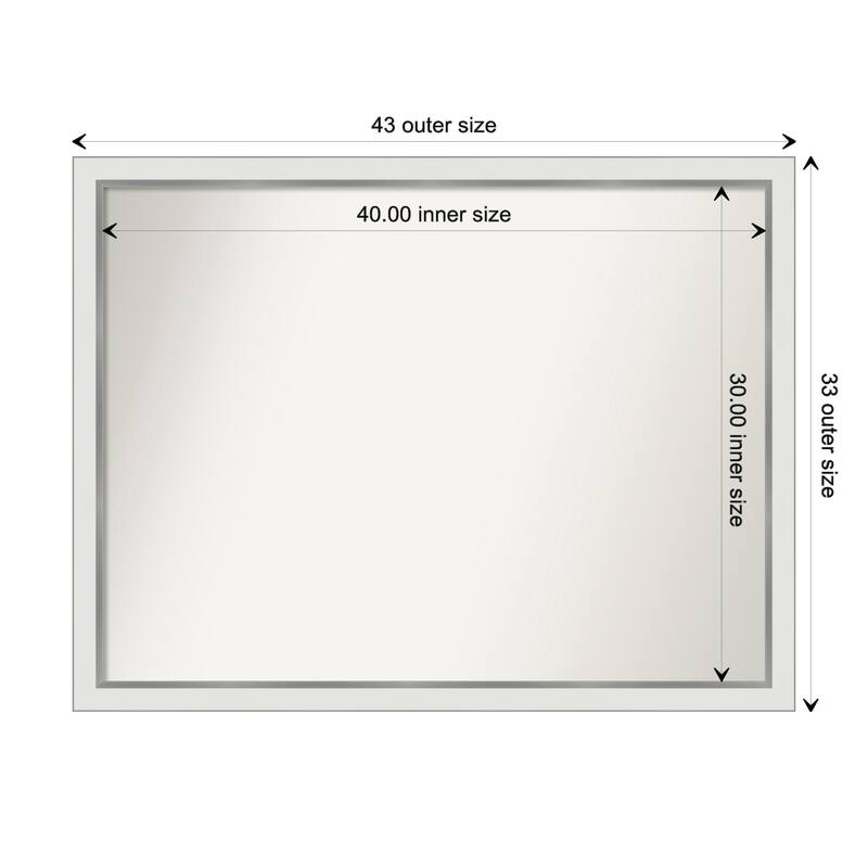 Eva White Silver Narrow Framed Non-Beveled Custom Wall Mirror, Bathroom Vanity Mirror - Outer Size: 43.25 x 33.25