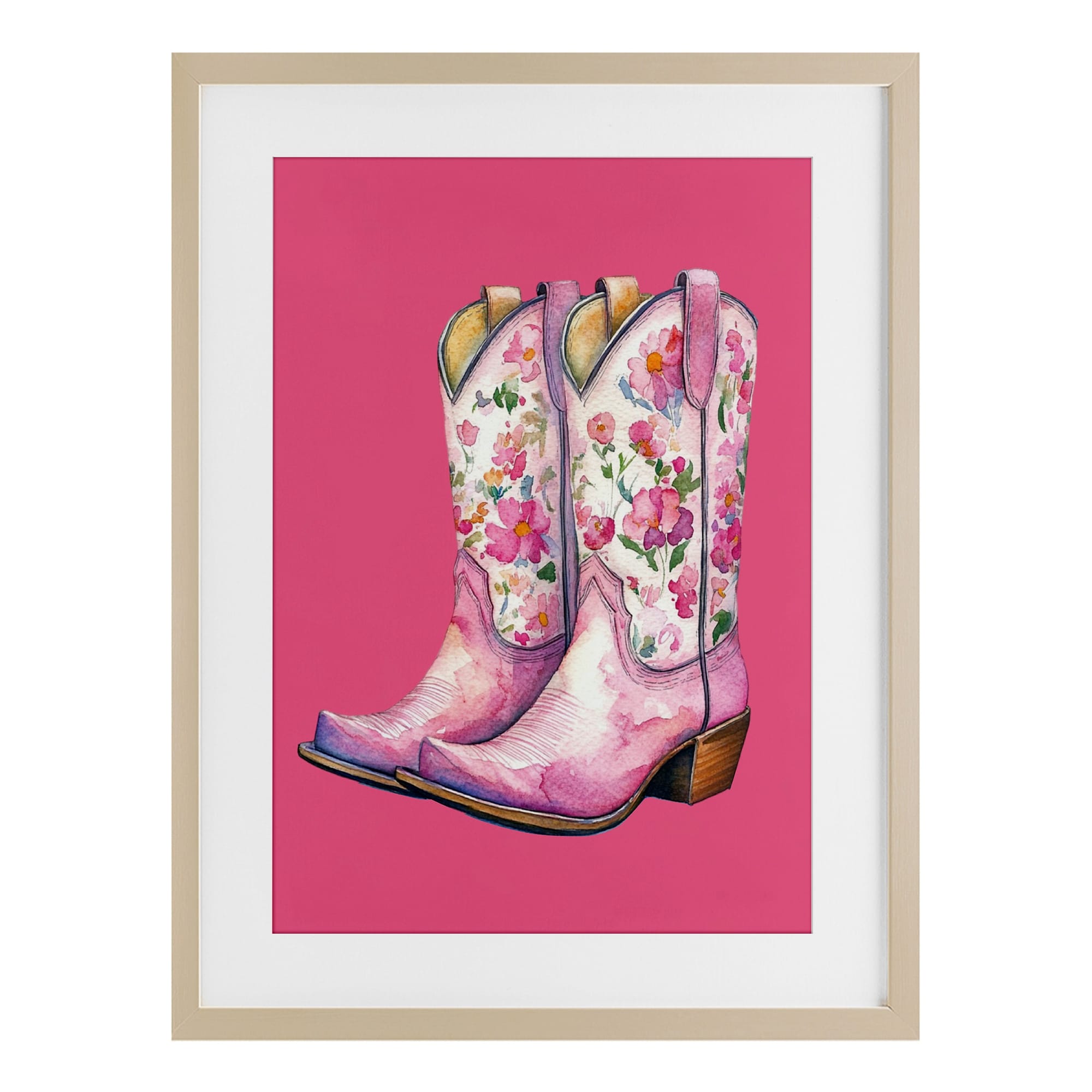 Stupell Glam Cowgirl Boots on Pink Under Glass Framed Design By Lettered and Lined