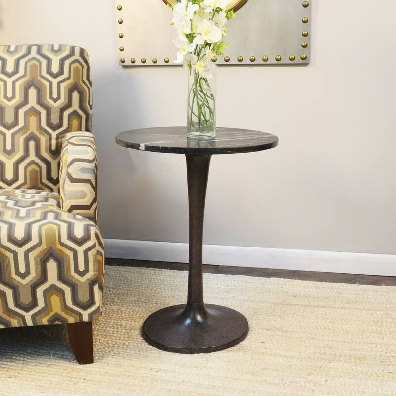 Accent Table with Round Marble Top - 24" - Black