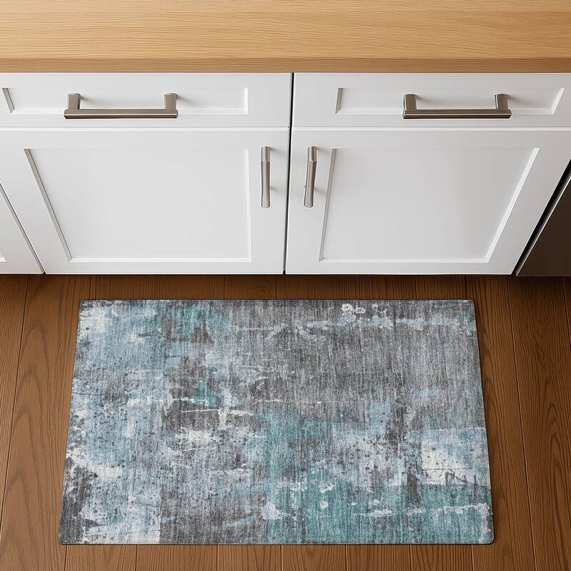 Premium Washable Super Soft Abstract Modern Mayfield Rug - 1'8" x 2'6" - Teal