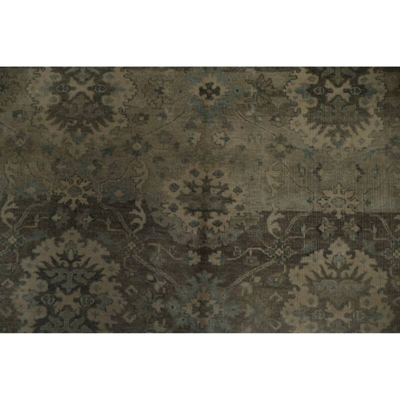 Hand Knotted Oriental 100% Wool Carpet Transitional Floral Greys & Charcoal Oushak Area Rug - 8' 7'' X 6' 0''