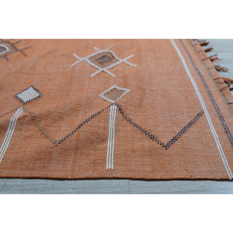 Coral Hand-Knotted Cotton Flat Weave Rug, 7'9 x 9'9, soft stylish area accent - L