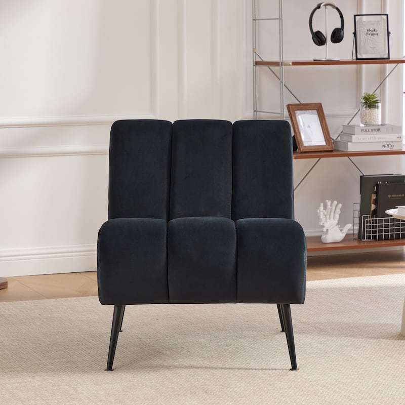 24.4" Wide Modern Upholstered Armless Chair with Black Metal Legs, Chenille Accent Chair for Living Room,Bedroom,Office