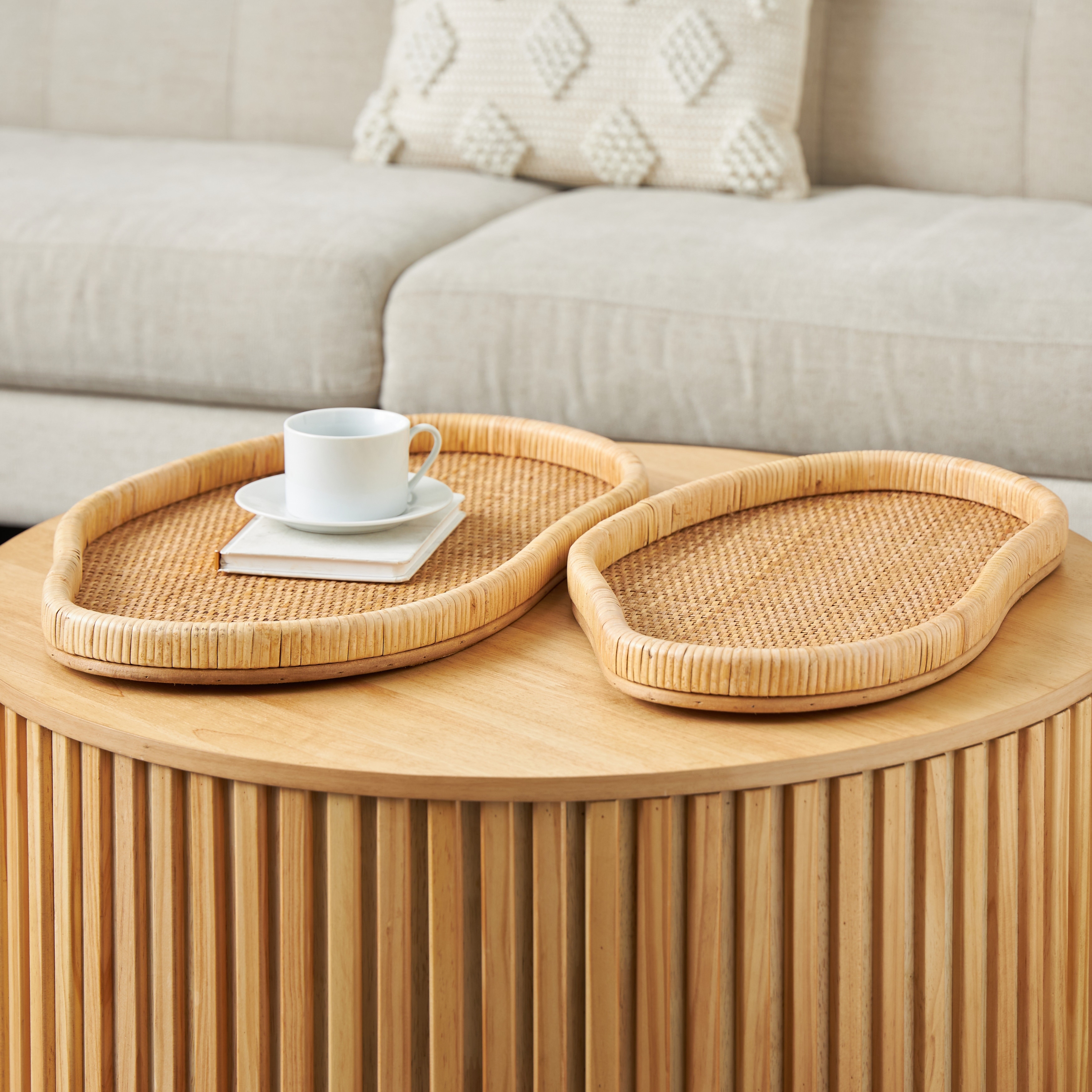 Brown Rattan Handmade Woven Living Room Decor Tray (Set of 2) - 12