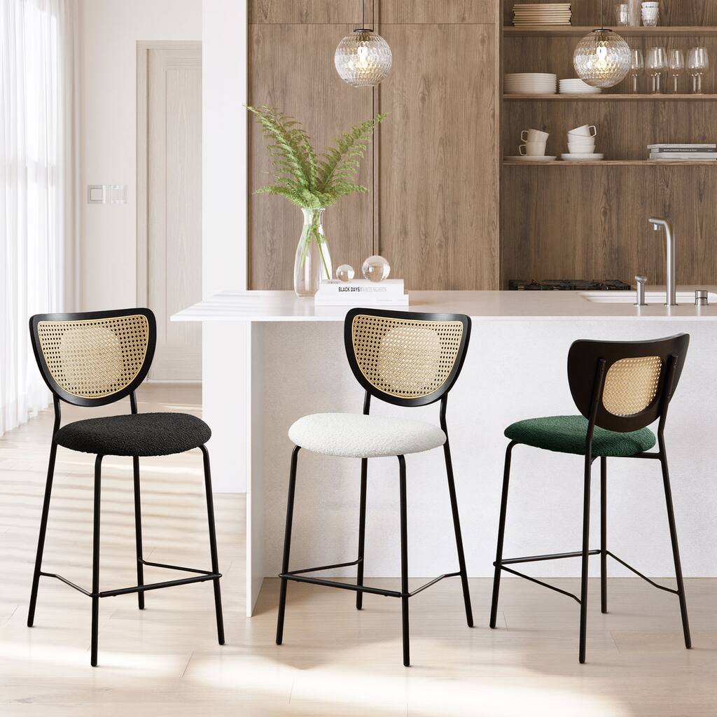 26" Rattan Counter Height Bar Stools Set of 2/3/4 - 37.8"H x 17.7"W x 21.7"D