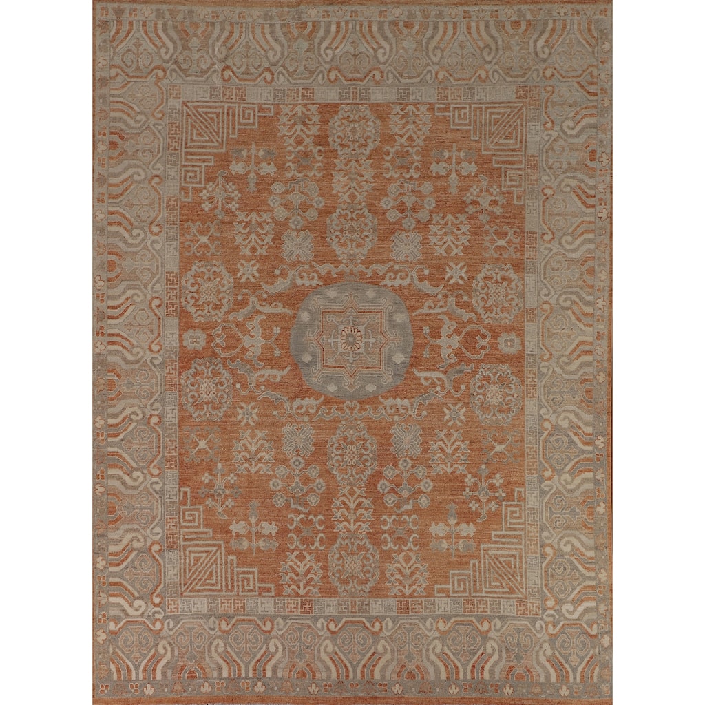 Orange Oushak Vegetable Dye Turkish Area Rug Hand-Knotted Wool Carpet - 8'3"x 9'9"