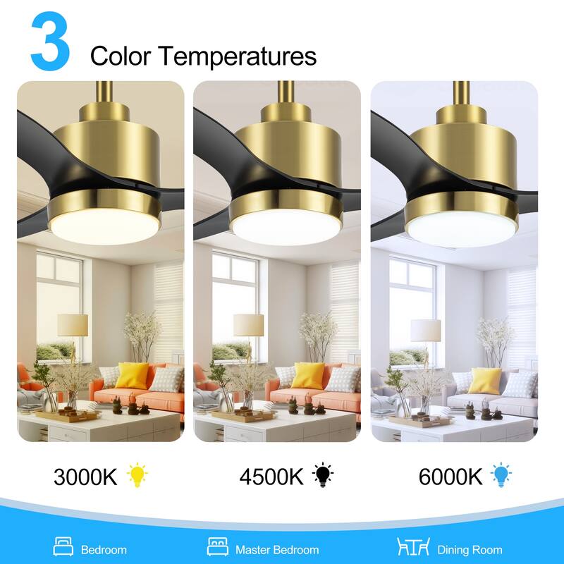 52"/42" Black/Gold LED Ceiling Fan with Lights Remote(3-Blade)