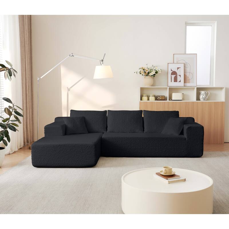 Modular Sectional Sofa with L-Shape Chaise, Chenille Upholstered Cloud Sofa, Corner Deep Seat Sofa with 5 Throw Pillows