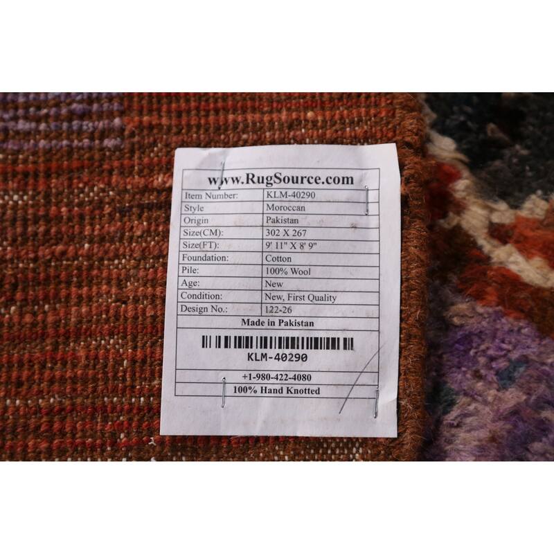 Orange Tribal Geometric Moroccan Oriental Rug Hand-Knotted Wool Carpet - 8'9" x 9'11"