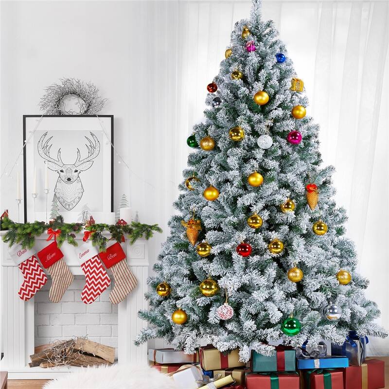 Yaheetech Premium 4.5ft/6ft/7.5ft/9ft Snow Flocked Artificial Decorative Christmas Tree, Green - 7.5 Foot