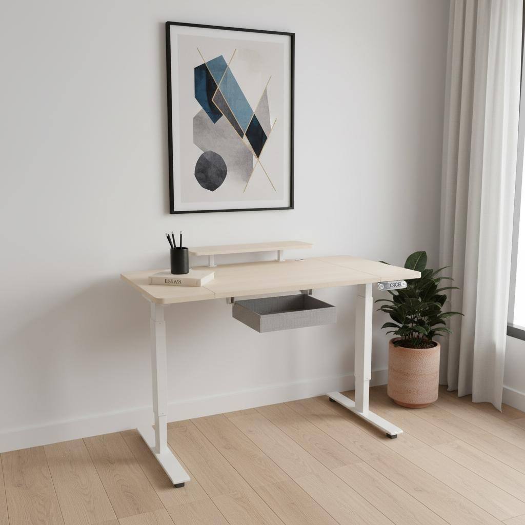 HomeRoots 63" Adjustable Beige Standing Desk