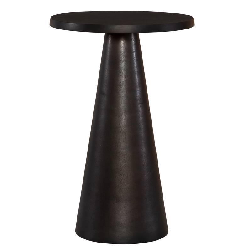 20 Inch Round Accent Table, Tapered Round Pedestal, Dark Bronze Aluminum