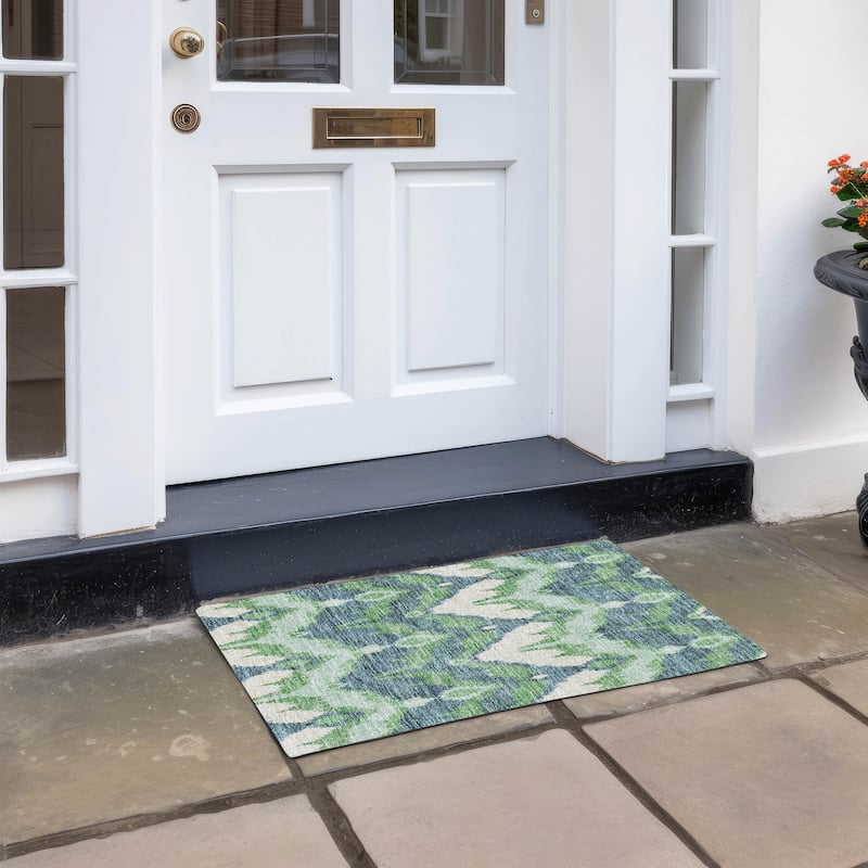 Machine Washable Indoor/ Outdoor Chantille Boho Ikat Rug - Green - 1'8" x 2'6"