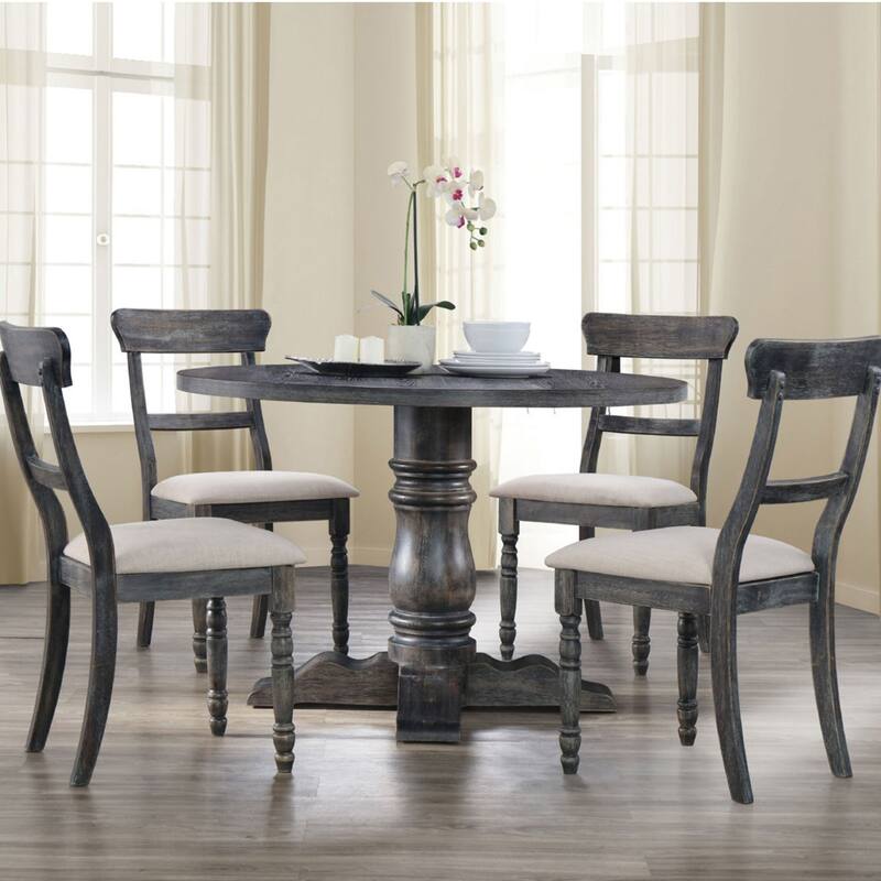 Set of 2 Light Brown Linen Side Chair in Weathered Gray