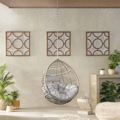 Hanging Chair – Teardrop Swing Chair with 8FT Chain, Water-Resistant Cushions & PE Rattan – Outdoor/Indoor Egg Chair