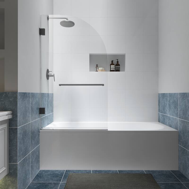 FELYL 34" W x 58" H Hinged Frameless Tub Door with Heat Soaking Process and Protective Coating Clear Glass
