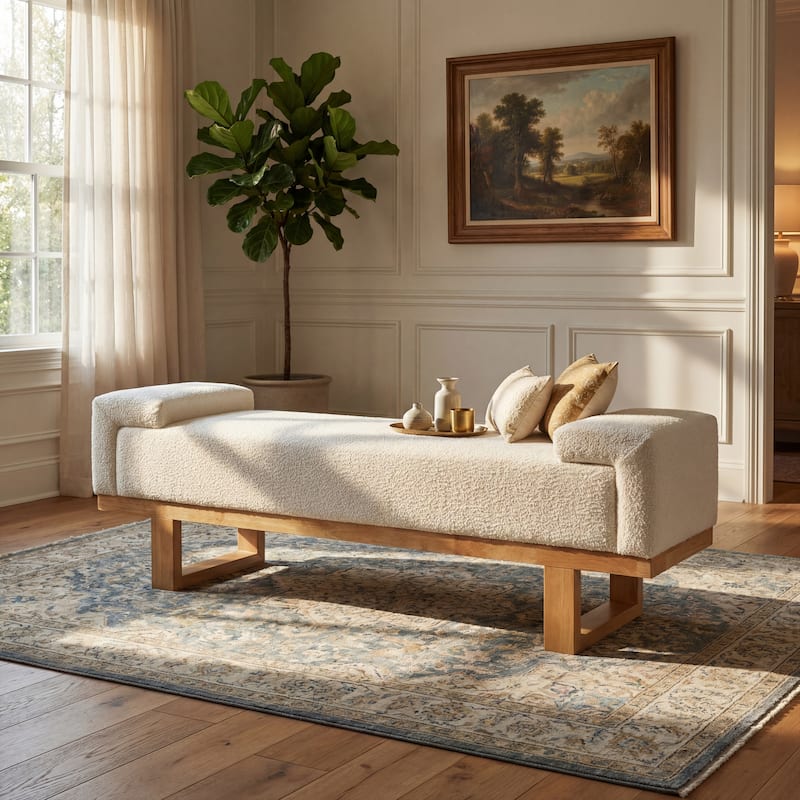 Christopher Knight Home - Modern Upholstered Ottoman Bench with Rubberwood Legs