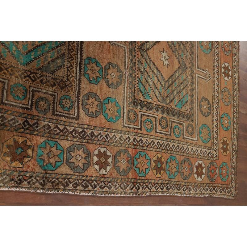 Geometric Shiraz Vintage Persian Area Rug Handmade Wool Carpet - 6'3" x 9'3"
