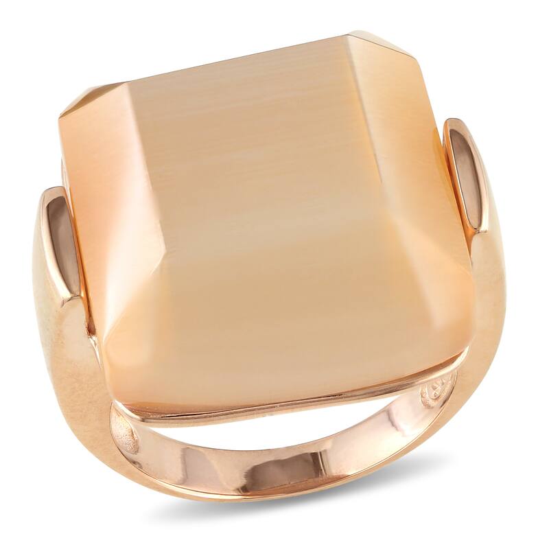 Miadora 30ct TGW Champagne Simulated Cat Eye Ring in Rose Plated Sterling Silver