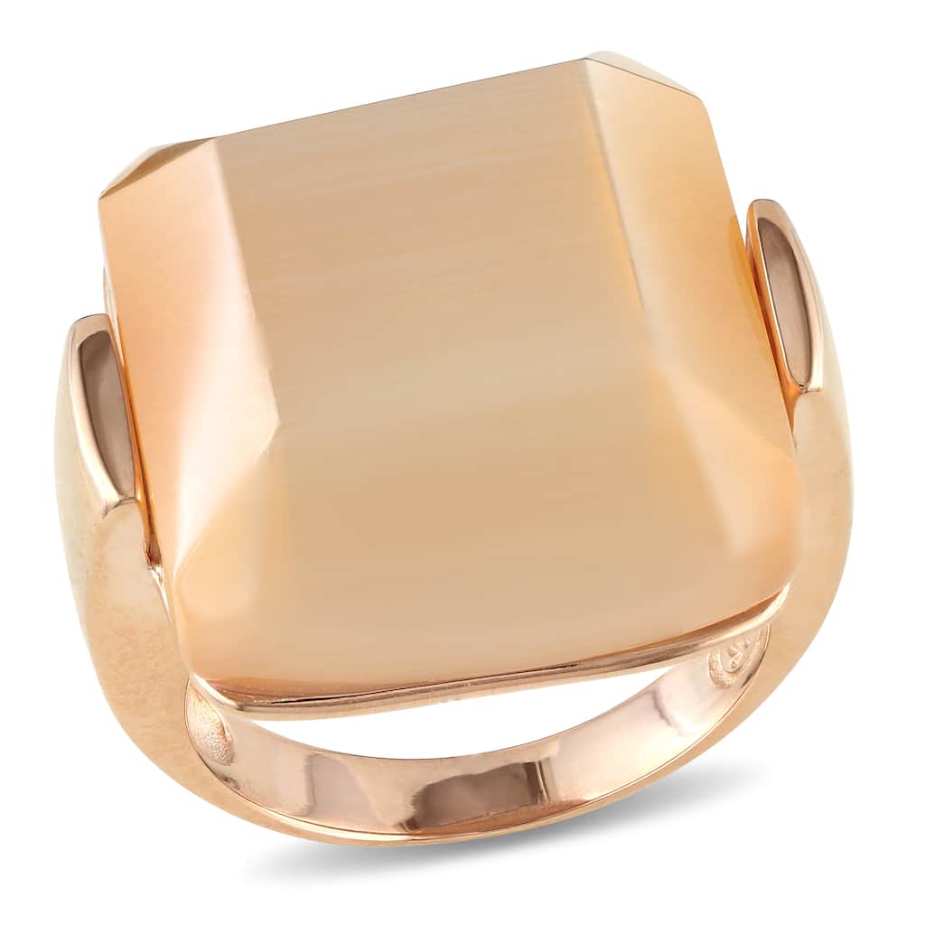 Miadora 30ct TGW Champagne Simulated Cat Eye Ring in Rose Plated Sterling Silver