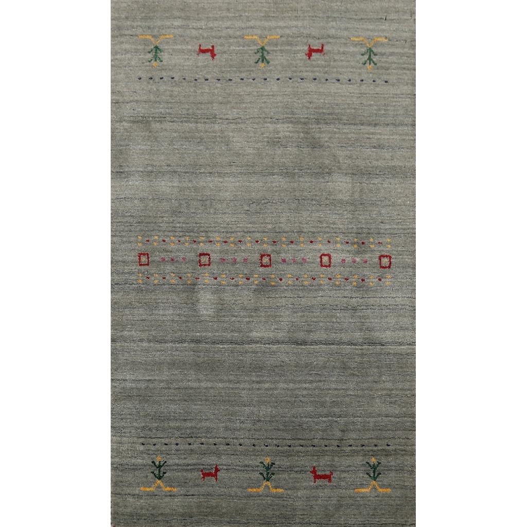 Grays & Green Striped Gabbeh Indian Rug Hand-Knotted Wool Carpet - 2'7"x 4'9"