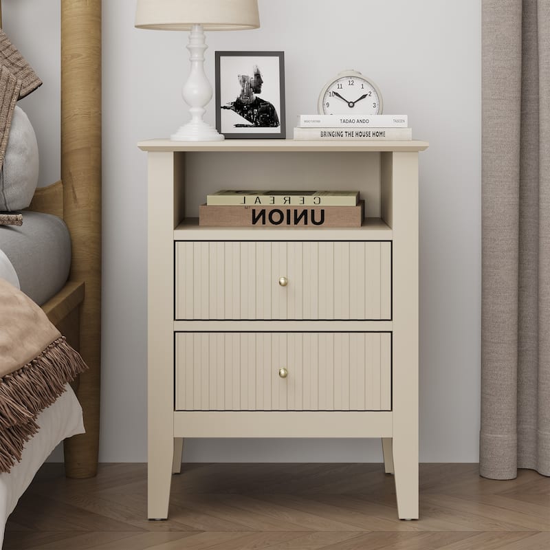 Modern Fluted Nightstand with 2 Drawers