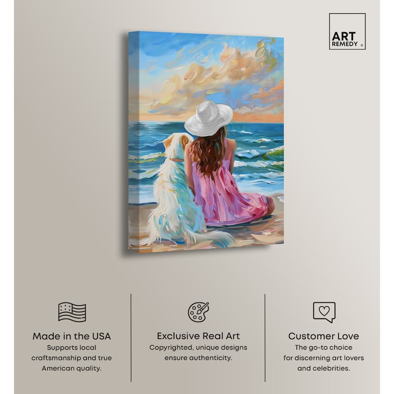 Art Remedy Girl And Her Best Friend Gallery Wrapped Colorful Coastal 1 Piece Canvas Wall Art