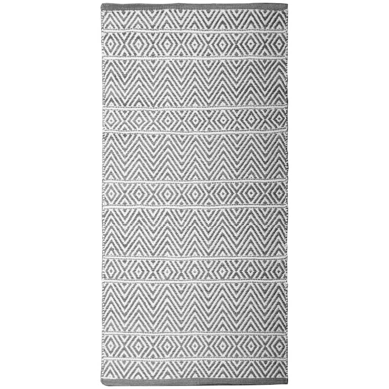 Fabstyles Herringbone Flatweave Cotton Area Rag Rug for Living Room - 22x72 - Grey