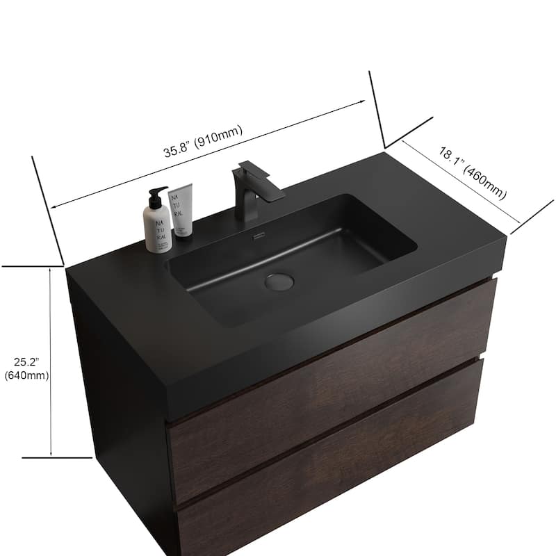 36" Bathroom Vanity with Sink, Large Storage Wall Mounted Floating Bathroom Vanity,One-Piece Sink Basin without Drain and Faucet