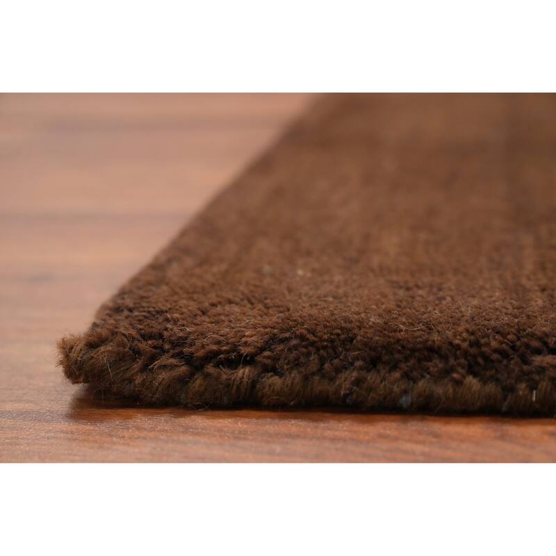 Hand Knotted Oriental 100% Wool Carpet Modern Solid Brown Gabbeh Runner Rug - 4' 7'' X 2' 4''