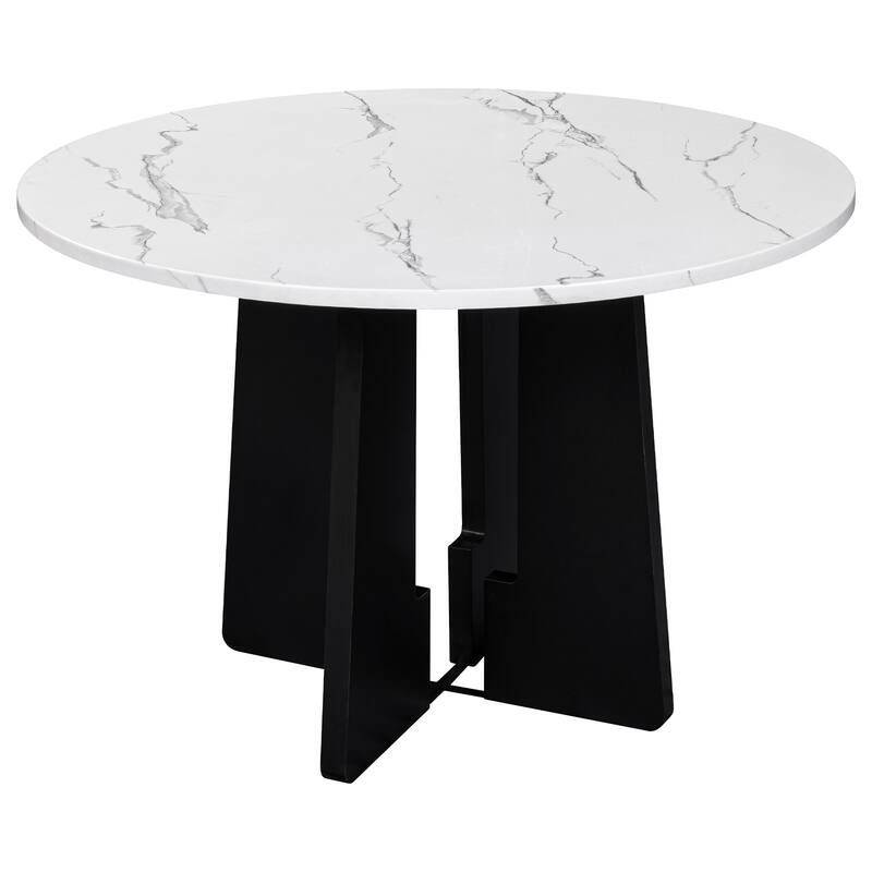 5 Piece Kitchen Table and Chairs Set, 4 People Round Dining Table Set, 4 Upholstered Chairs with Rubber Wood Legs