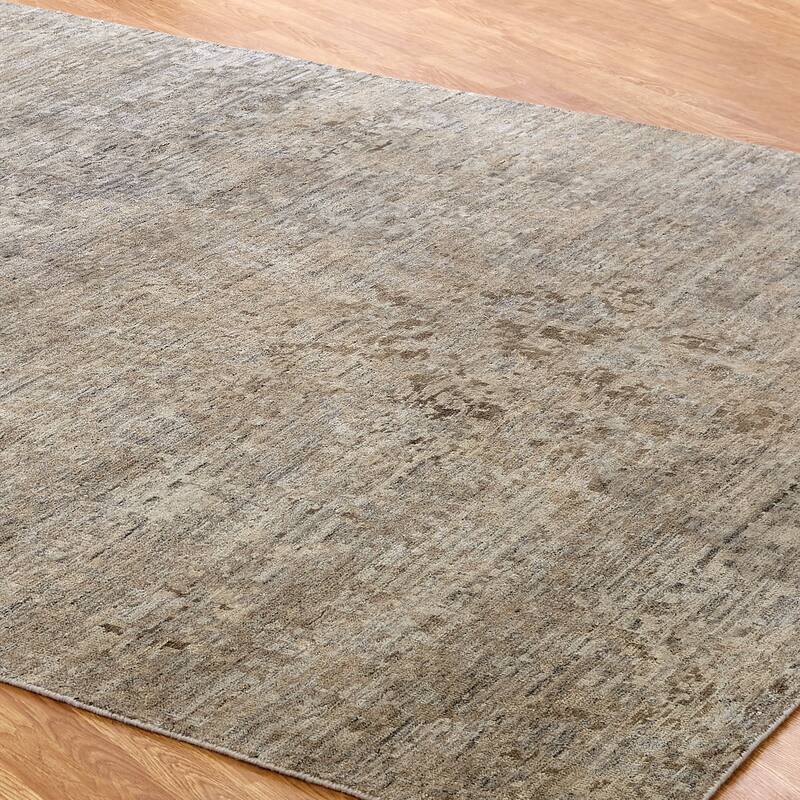 Modern Beige Hand-Knotted Wool & Viscose Area Rug