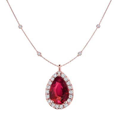 Auriya 14k Gold 1ct Pear-cut Ruby and Halo Diamond Chain Station Necklace 1 3/5ct TDW