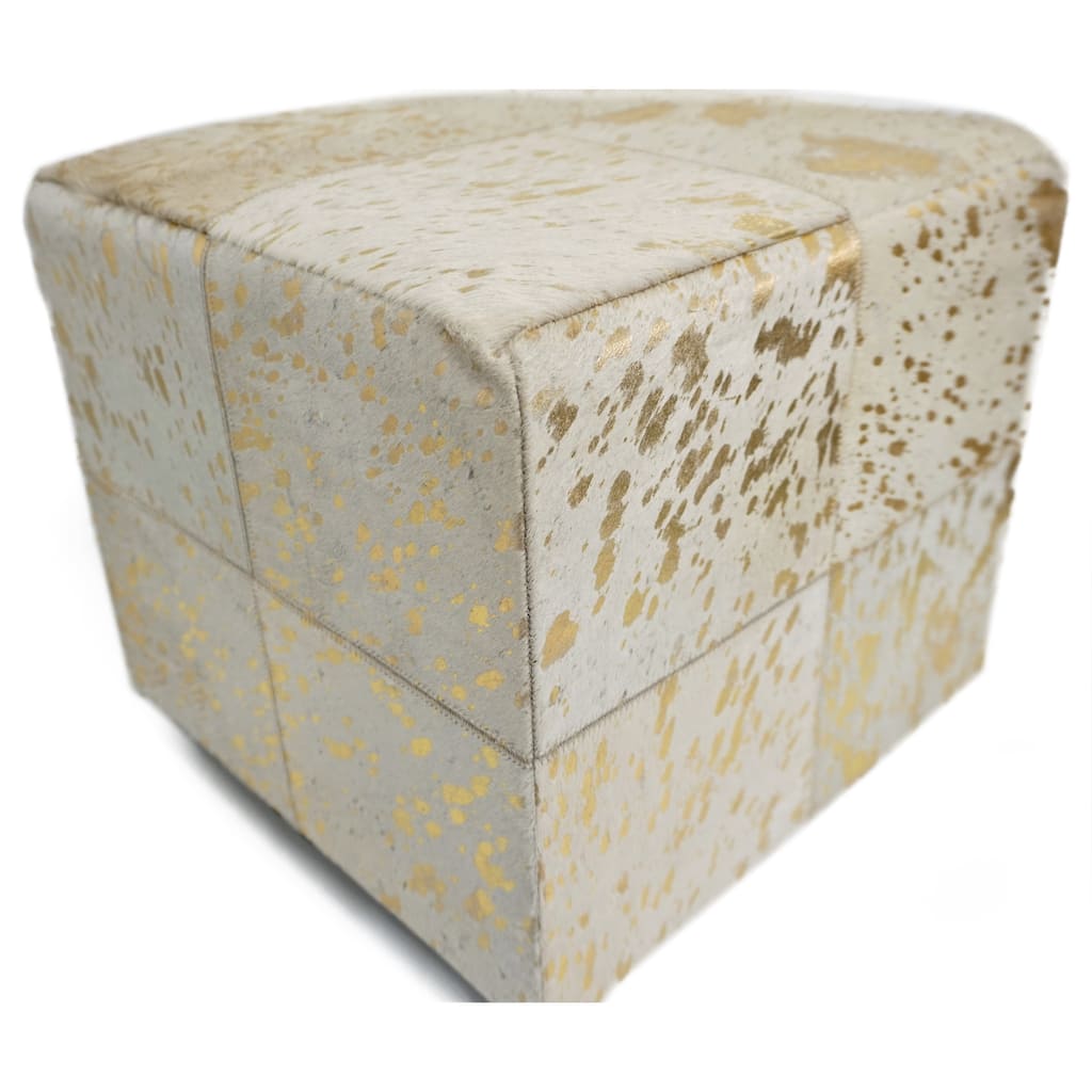 Home&Manor Gold Leather Square Cube Pouf