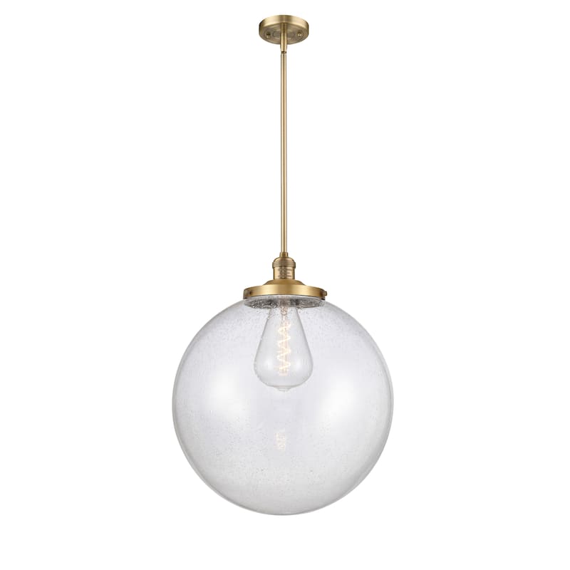 Innovations Lighting Franklin Restoration Beacon - 1 Light 18" Stem Hung Pendant - Brushed Brass/Seedy