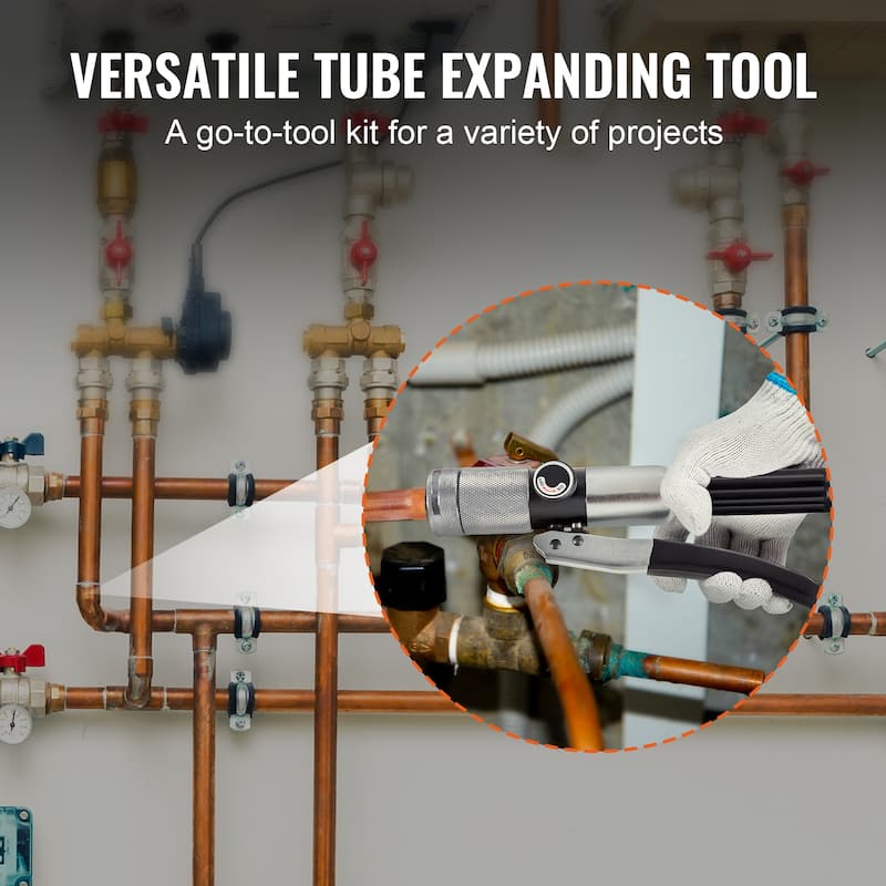 Hydraulic Tube Expander, 3/8" to 1-1/8" OD, HAVC Hydraulic Swaging Tool with 7 Pipe Expander Heads, Deburring Tool