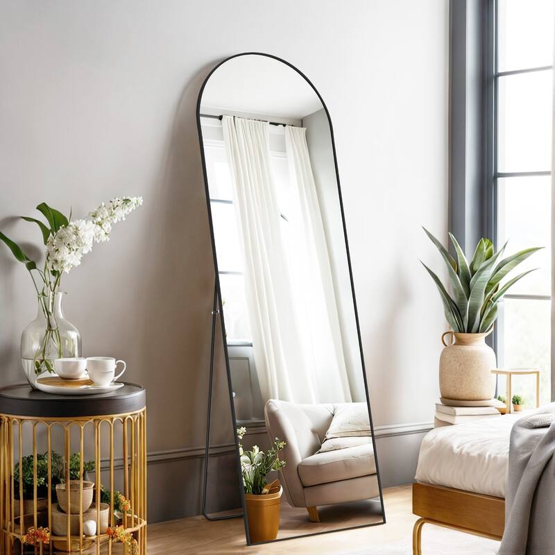Full Length Mirror with Stand, Floor Mirror with Aluminum Alloy Frame for Bedroom, Standing Full Body Mirror for Wall, Cloakroom