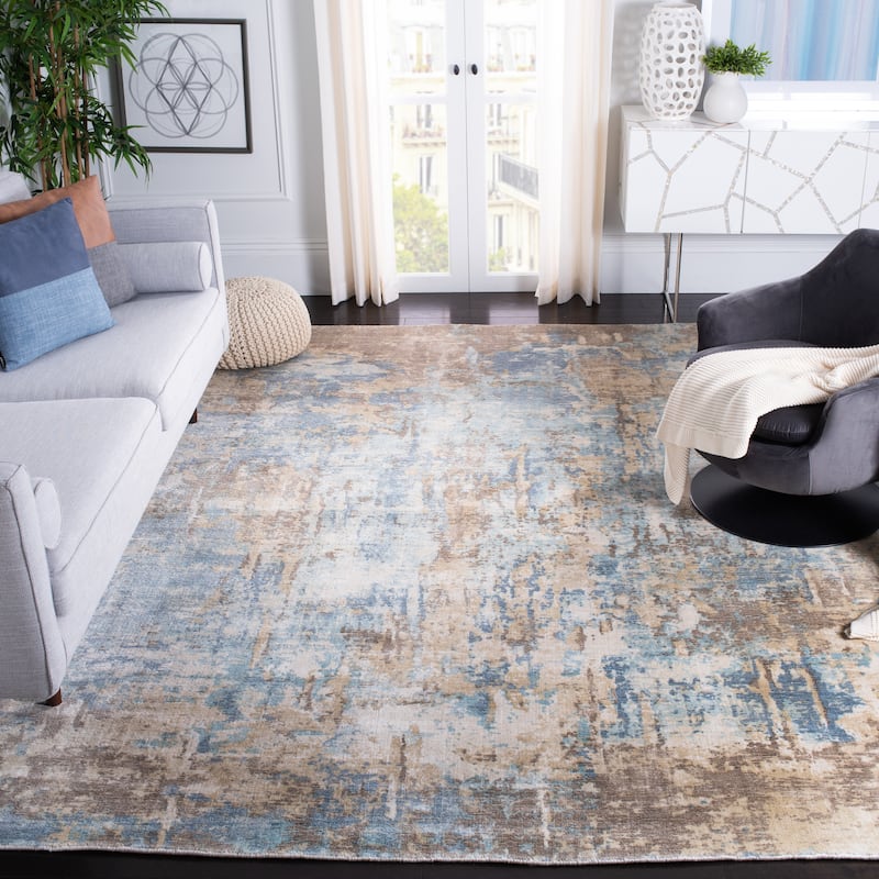 SAFAVIEH Handmade Mirage Erasma Modern Abstract Viscose Rug - 9' x 12' - Blue/Taupe