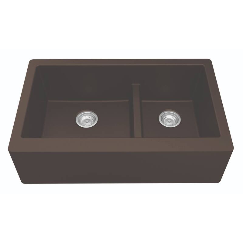 Karran Farmhouse/Apron-Front Quartz Double Bowl Kitchen Sink Kit