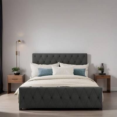 Metal Storage PlatformBed with a Big Drawer, Bed with Headboard, Full Size
