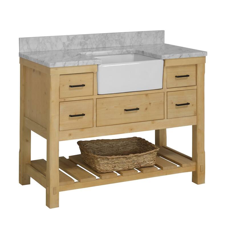 KitchenBathCollection Charlotte 48" Farmhouse Bathroom Vanity with Carrara Marble Top