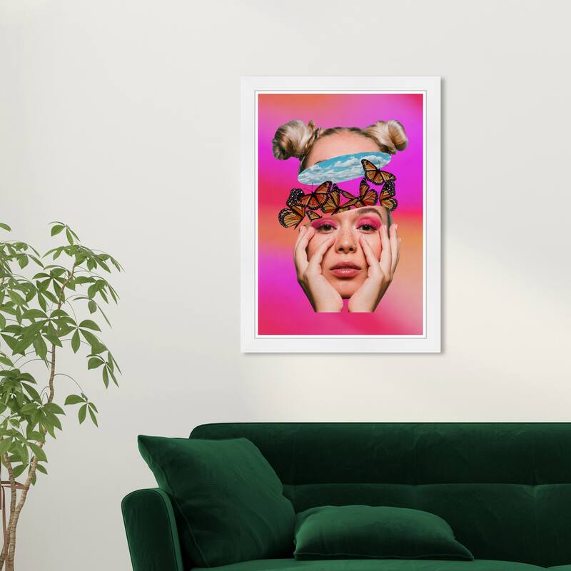 Wynwood Studio Prints People and Portraits Positive Thoughts Purple and Neon Purple Bohemian & Eclectic Wall Art Canvas Print - White