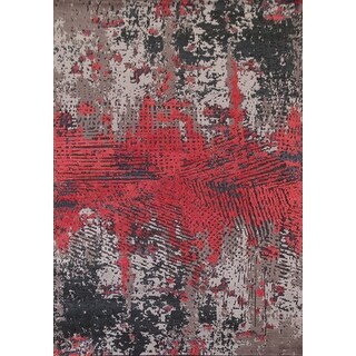 Abstract Oriental Area Rug Hand-knotted Wool Carpet - 7'11" x 9'10"