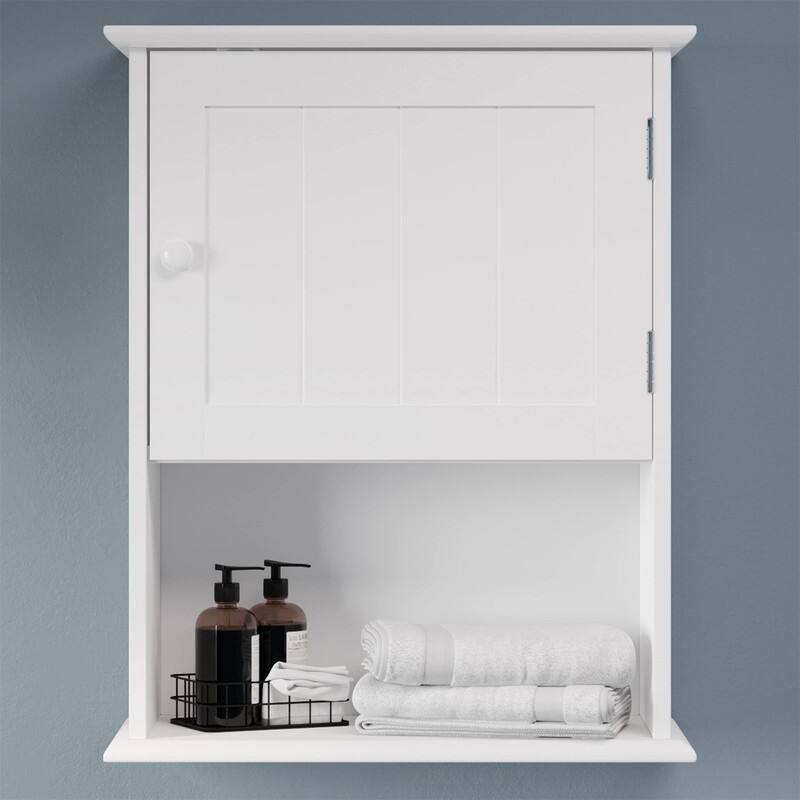 Wall-Mounted Bathroom Organizer - White Wall-Mounted Cabinet - 7.7"D x 16.5"W x 20.5"H