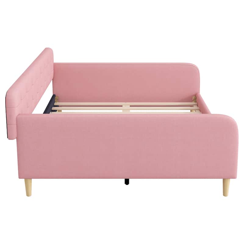 Queen Size Linen Upholstered Daybed with 4 Support Legs and Button-Tufted Design
