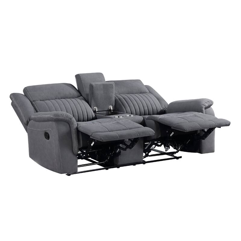 Lenny Manual Reclining Loveseat, Cup Holders, Gray Microfiber, 75 Inch