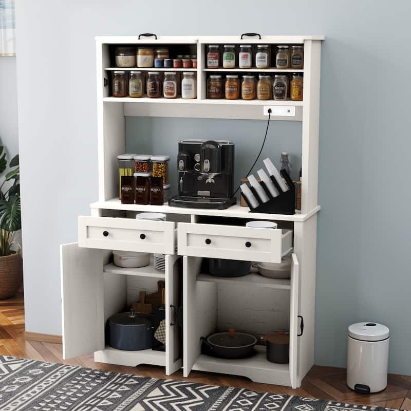 Moasis 71" Tall Kitchen Storage Pantry Cabinet,Sideboard Buffet With 2 Drawers and Power Outlets