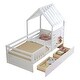 preview thumbnail 24 of 25, Wooden Slat Roof Platform Bed Guardrails House Bed Frame with 2 Storage Drawers, Kids Playhouse Bed Small Window & Shelves