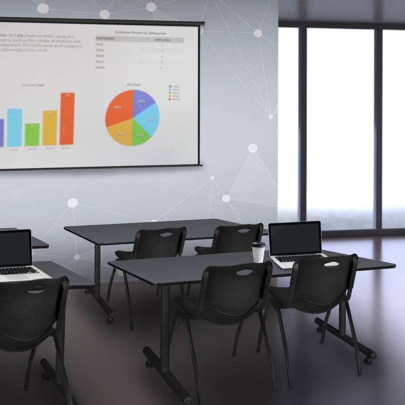 60" x 24" Training Table- Grey & 2 'M' Stack Chairs- Black - 60" x 24"